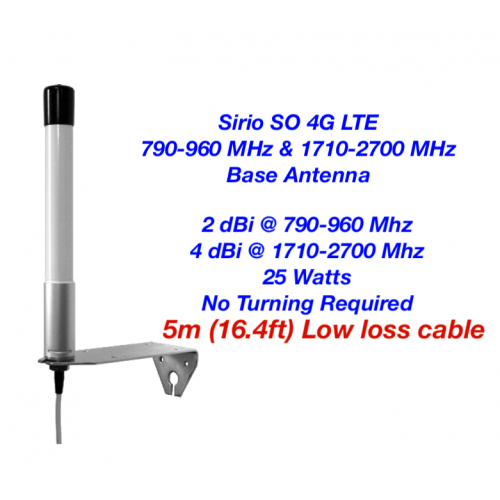 (image for) Sirio SO 4G LTE 790-960 Mhz & 1710-2700 Mhz Antenna with Cable